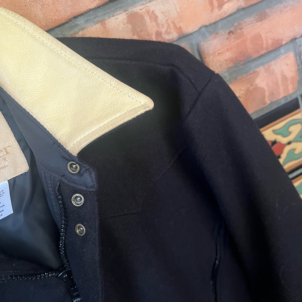 Handsome Schaefer Wool Cattle Ranch Work Chore Coat W Leather Trim Small - Picture 2 of 9